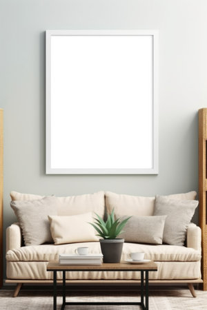 frame mockup on white wall, Generative AIの素材