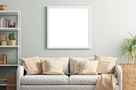 frame mockup on white wall, Generative AIの素材