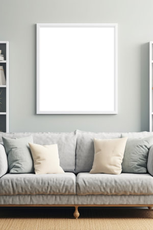 A sleek and simple frame layout on a white wall creates a modern living room design that exudes minimalist elegance. Generative AIの素材
