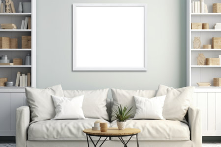 Achieve a sense of balance and harmony by arranging frames in symmetrical patterns on a white wall, adding a touch of modernity to your living room. Generative AIの素材
