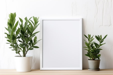 Mockup frame, Minimalistic Elegance: A white frame encases a pristine white photograph, showcasing the beauty of simplicity. Generative AIの素材