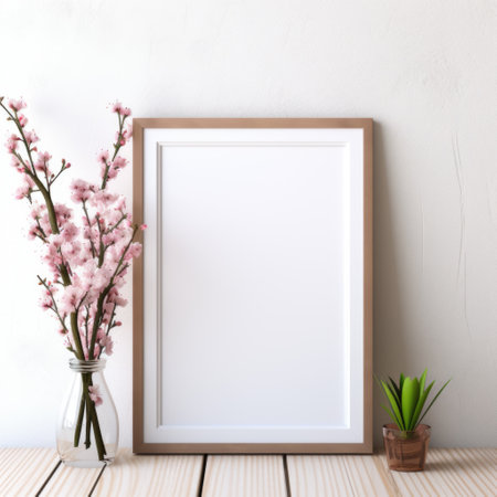 Mockup frame, Minimalistic Elegance: A white frame encases a pristine white photograph, showcasing the beauty of simplicity. Generative AIの素材