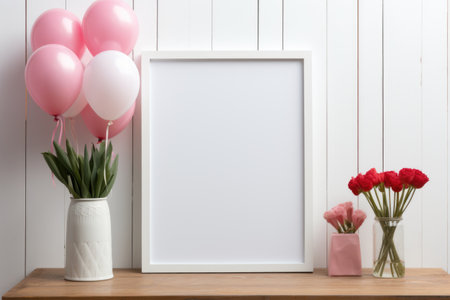 Mockup frame, Revel in the timeless charm of a white frame housing a classic white photograph, epitomizing elegance and grace. Generative AIの素材