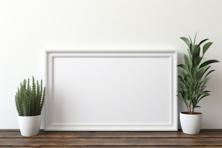 Mockup frame, Minimalistic Elegance: A white frame encases a pristine white photograph, showcasing the beauty of simplicity. Generative AIの素材
