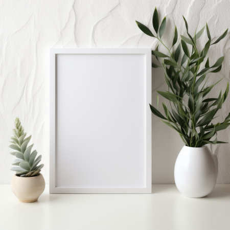 Mockup frame, Revel in the timeless charm of a white frame housing a classic white photograph, epitomizing elegance and grace. Generative AIの素材