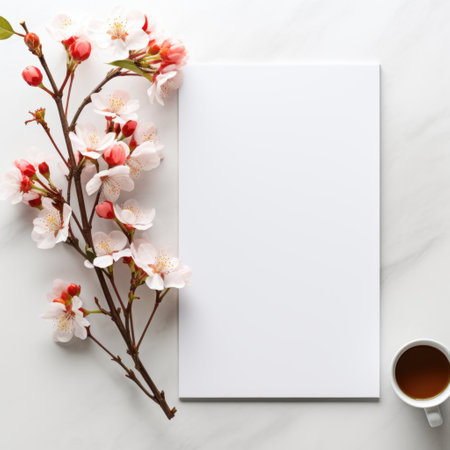 Mockup frame, A white mockup frame surrounds a kitchen scene with orchids against a clean white background, exuding a minimalist and modern aesthetic. Generative AIの素材