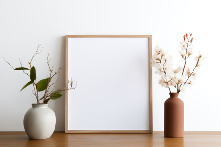 Mockup frame, A white frame complements a pristine white photograph, showcasing the allure of simplicity. Generative AIの素材