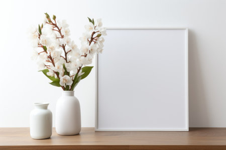 Mockup frame, Orchids add a touch of grace to the mockup frame's kitchen depiction against a clean white background. Generative AIの素材