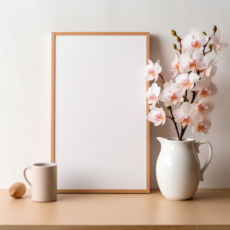 Mockup frame, A white frame complements a pristine white photograph, showcasing the allure of simplicity. Generative AIの素材