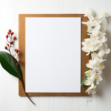 Mockup frame, A white mockup frame surrounds a kitchen scene with orchids against a clean white background, exuding a minimalist and modern aesthetic. Generative AIの素材