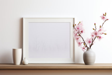 Mockup frame, A white frame complements a pristine white photograph, showcasing the allure of simplicity. Generative AIの素材