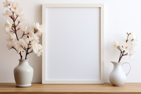 Mockup frame, A serene kitchen setting showcased within a mockup frame against a white background, adorned with beautiful orchids. Generative AIの素材