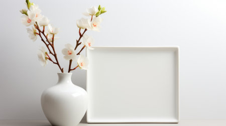 Mockup frame, Orchids add a touch of grace to the mockup frame's kitchen depiction against a clean white background. Generative AIの素材