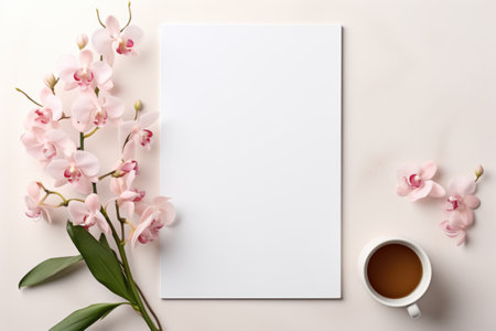 Mockup frame, A serene kitchen setting showcased within a mockup frame against a white background, adorned with beautiful orchids. Generative AIの素材