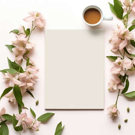 Mockup frame, Kitchen Mockup Frame Featuring Orchids on a Clean White Background. Generative AIの素材