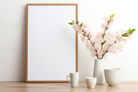Mockup frame, A white frame complements a pristine white photograph, showcasing the allure of simplicity. Generative AIの素材