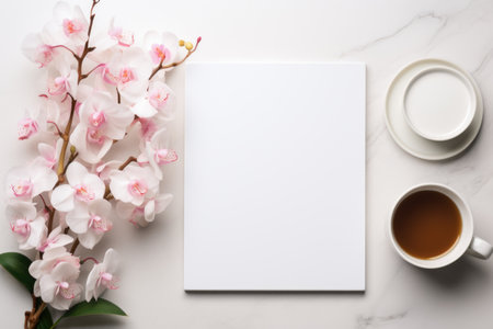Mockup frame, Kitchen Mockup Frame Featuring Orchids on a Clean White Background. Generative AIの素材