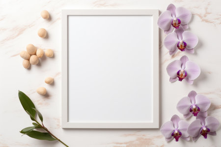 Mockup frame, Kitchen Mockup Frame Featuring Orchids on a Clean White Background. Generative AIの素材