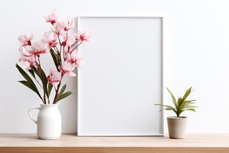 Mockup frame, Orchids add a touch of grace to the mockup frame's kitchen depiction against a clean white background. Generative AIの素材