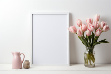 Mockup frame, A white frame complements a pristine white photograph, showcasing the allure of simplicity. Generative AIの素材