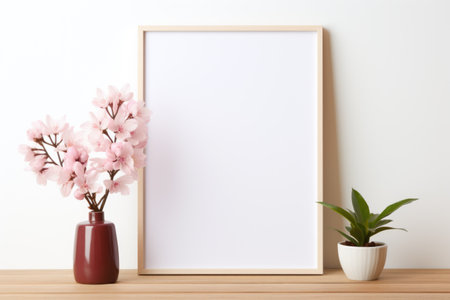 Mockup frame, Orchid-Filled Kitchen Mockup on White Background. Generative AIの素材