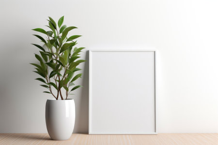 Mockup frame, Modern and Chic: Black Mockup Frame on a White Minimalist Table. Generative AIの素材