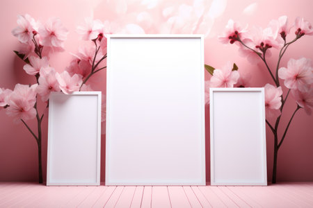 Mockup frame, Flowery Wallpaper Enhanced by a Dainty Pastel Mockup Frame. Generative AIの素材