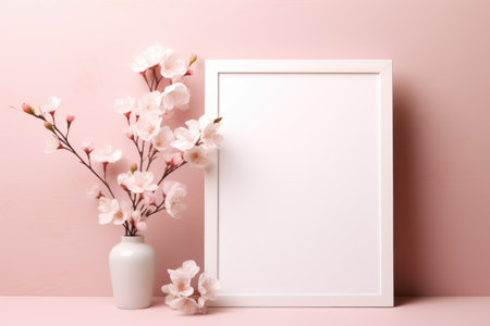 Mockup frame, Charming Floral Wallpaper with a Subtle Pastel Mockup Frame. Generative AIの素材