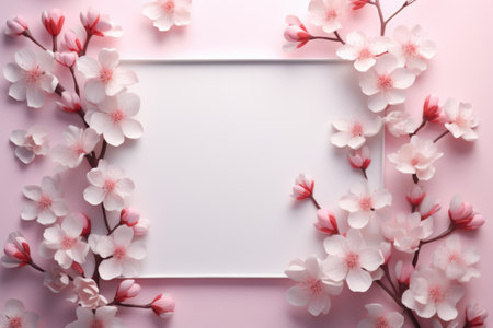 Mockup frame, Flowery Wallpaper Complemented by a Delicate Pastel Mockup Frame. Generative AIの素材