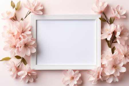 Mockup frame, Flowery Wallpaper Enhanced by a Dainty Pastel Mockup Frame. Generative AIの素材