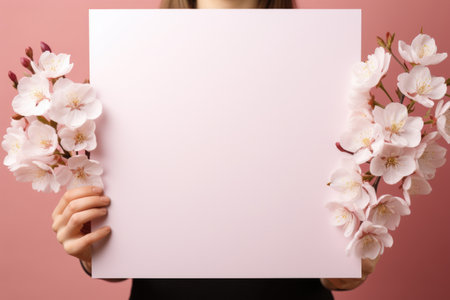 Mockup frame, Pastel-Colored Mockup Frame Set against a Charming Flowery Wallpaper. Generative AIの素材