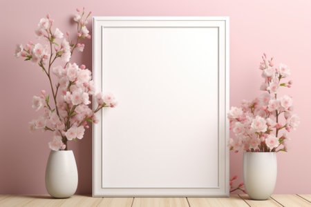 Mockup frame, Charming Floral Wallpaper with a Subtle Pastel Mockup Frame. Generative AIの素材