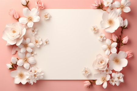 Mockup frame, Flowery Wallpaper Complemented by a Delicate Pastel Mockup Frame. Generative AIの素材