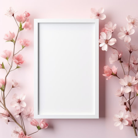 Mockup frame, A delicate, pastel-colored mockup frame against a flowery wallpaper. Generative AIの素材