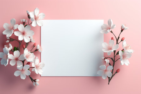 Mockup frame, Delicate Mockup Frame in Soft Pastel Hues against a Floral Wallpaper. Generative AIの素材