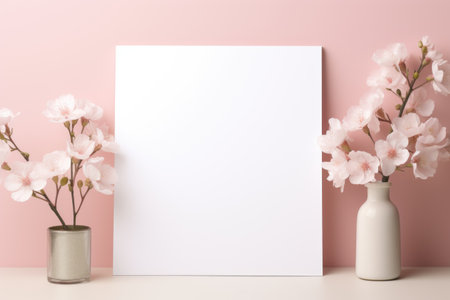 Mockup frame, Charming Floral Wallpaper with a Subtle Pastel Mockup Frame. Generative AIの素材