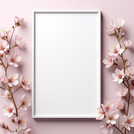Mockup frame, Flowery Wallpaper Complemented by a Delicate Pastel Mockup Frame. Generative AIの素材
