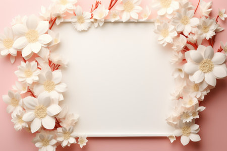 Mockup frame, Flowery Wallpaper Complemented by a Delicate Pastel Mockup Frame. Generative AIの素材