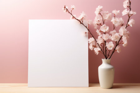 Mockup frame, Pastel-Colored Mockup Frame Set against a Charming Flowery Wallpaper. Generative AIの素材