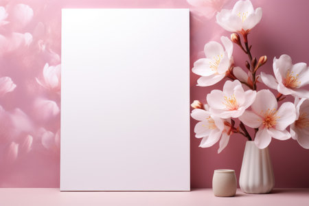 Mockup frame, A delicate, pastel-colored mockup frame against a flowery wallpaper. Generative AIの素材