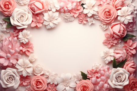 Mockup frame, Flowery Wallpaper Complemented by a Delicate Pastel Mockup Frame. Generative AIの素材