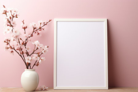 Mockup frame, Delicate Mockup Frame in Soft Pastel Hues against a Floral Wallpaper. Generative AIの素材