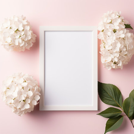 Mockup frame, Flowery Wallpaper Complemented by a Delicate Pastel Mockup Frame. Generative AIの素材