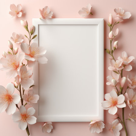 Mockup frame, Flowery Wallpaper Enhanced by a Dainty Pastel Mockup Frame. Generative AIの素材