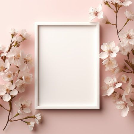 Mockup frame, A delicate, pastel-colored mockup frame against a flowery wallpaper. Generative AIの素材