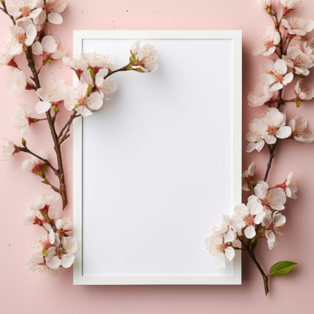 Mockup frame, Flowery Wallpaper Complemented by a Delicate Pastel Mockup Frame. Generative AIの素材