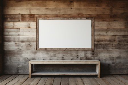 Mockup frame, Distressed Barn Wall with a Rustic Wooden Mockup Frame Leaning Against It. Generative AIの素材