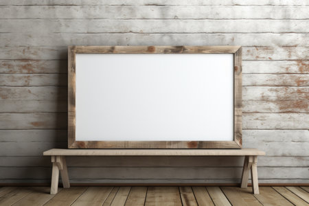 Mockup frame, Leaning Rustic Wooden Mockup Frame Against a Weathered Barn Wall. Generative AIの素材