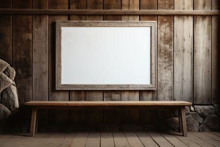 Mockup frame, Rustic Charm: Wooden Mockup Frame Resting Against a Distressed Barn Wall. Generative AIの素材
