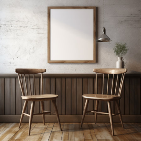 Mockup frame, Barn Wall Background with a Rustic Wooden Mockup Frame in Leaning Position. Generative AIの素材